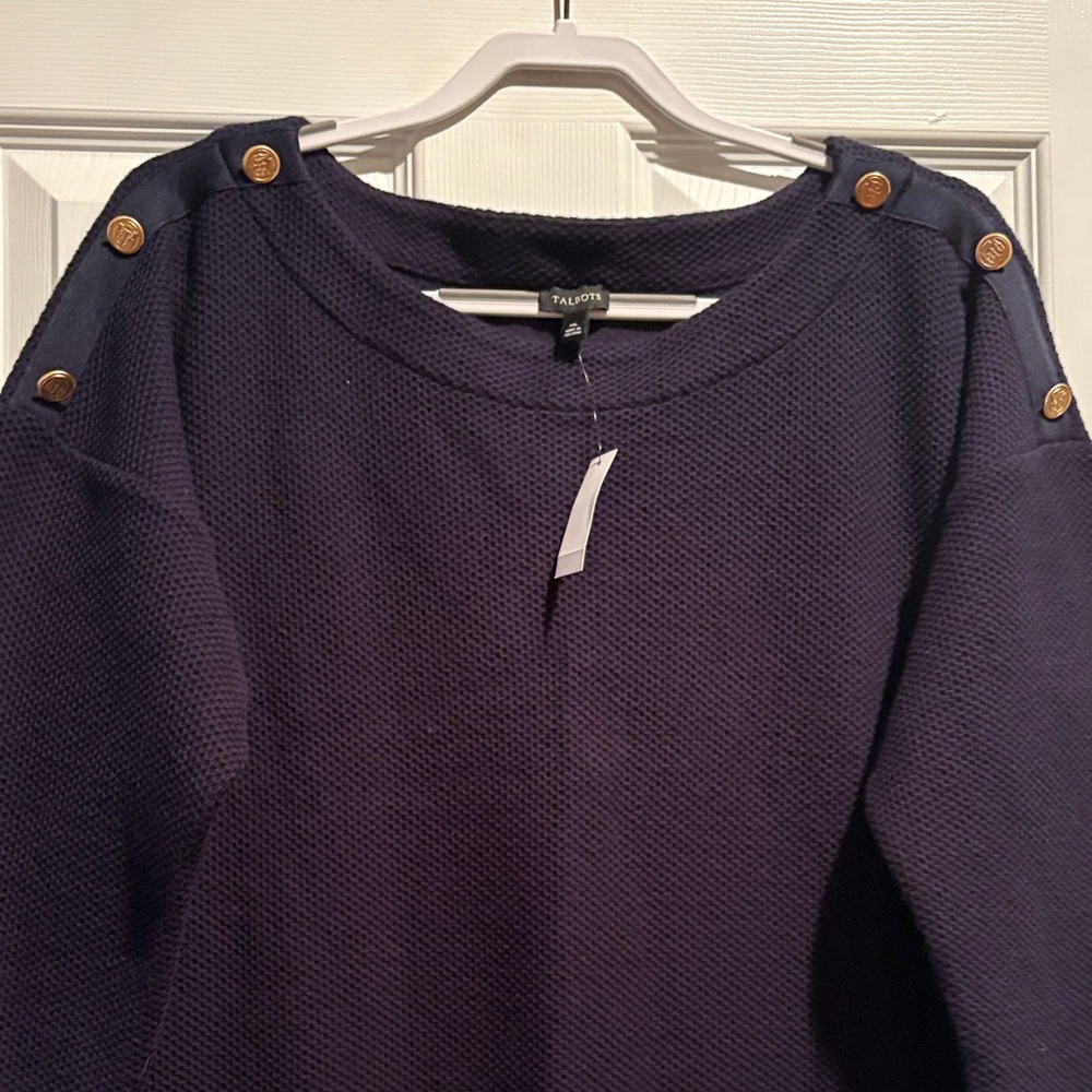 Talbots Navy Midi Dress with Gold Button Accents